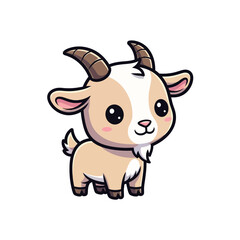 Fototapeta premium Cute Baby Goat Character Illustration, Adorable Kid Goat Cartoon Graphic for Children's Design and Farm Themed Projects, Isolated on White Background
