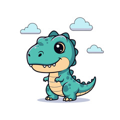 Fototapeta premium Cute Baby Tyrannosaurus Rex Cartoon Illustration, Adorable T-Rex Dinosaur Vector Character for Kids, Friendly Green Baby Dinosaur Isolated on White Background