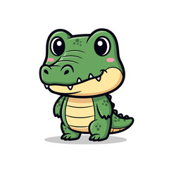 Fototapeta premium Cute Baby Crocodile Cartoon Character - Friendly Kawaii Alligator Illustration