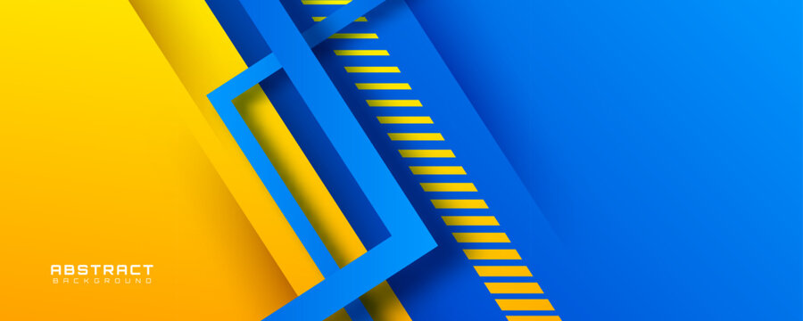 3D blue yellow abstract background overlap layer on bright space with diagonal lines effect decoration. Modern graphic design element cutout style concept for web, art, flyer, card, or brochure cover