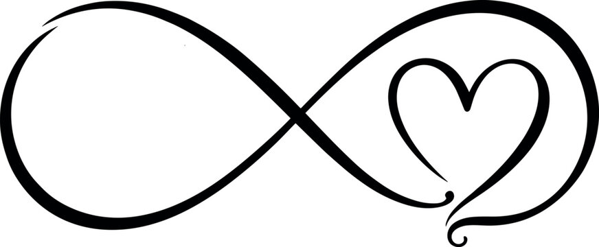 Eternal love infinity heart vector symbol, hand drawn black ink loop sign, romantic calligraphic emblem for wedding invitation and anniversary on transparent background