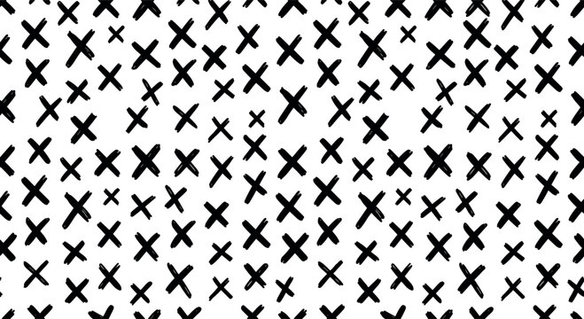 Abstract seamless pattern with geometric shapes and doodle elements, black and white memphis vector background, modern monochrome texture for print and surface design on transparent background