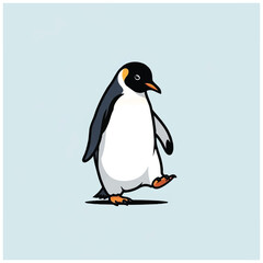 Fototapeta premium Cartoon Penguin Walking Alone Slowly.