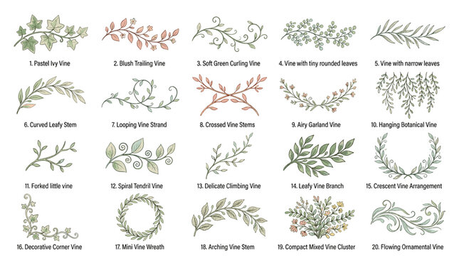 Hand drawn botanical vector set with floral wreaths, leafy branches, herbs, laurels, foliage frames and elegant nature design elements