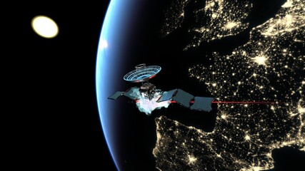 人工衛星と地球　3DCGレンダリング © tsuneomp