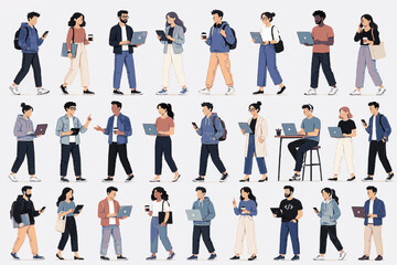 Fototapeta premium Tech and Startup People Pack. Flat People SVG Vector Set with Isolated Modern Human Characters, Full Body Lifestyle Figures, Business, Casual and Everyday Adults, tech startup people