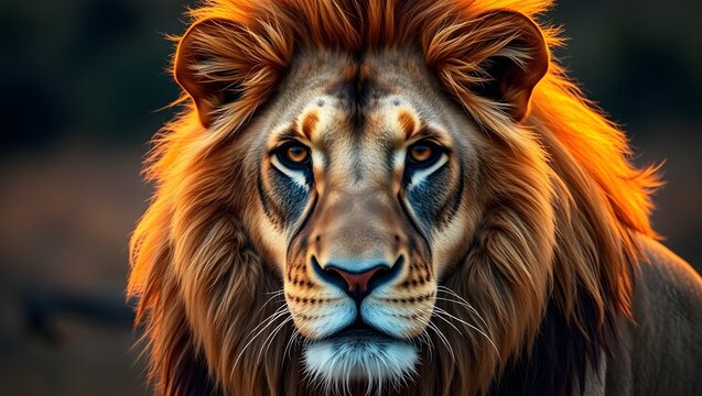 Majestic male lion big cat portrait isolated on white background wildlife concept

