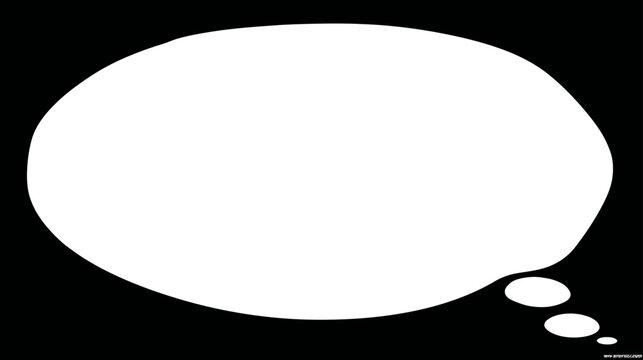 Blank white thought bubble with ellipses on a black background, providing copy space for text, ideas, or communication.