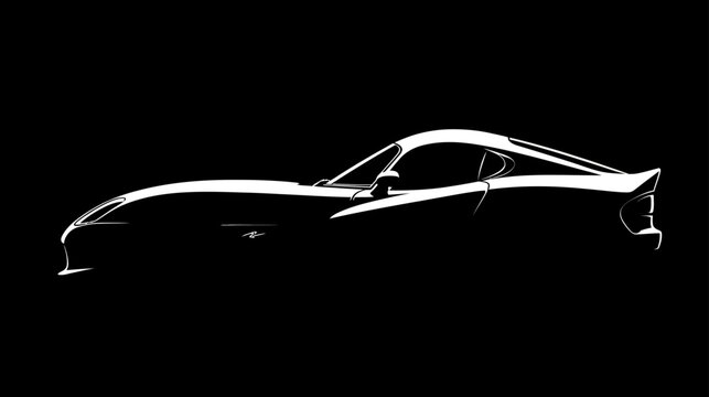 Sleek, high-contrast sports car silhouette. Dynamic white outline of a modern performance vehicle on a pure black background.