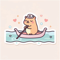 Cute cartoon hamster in a gondola with hearts. © Badak