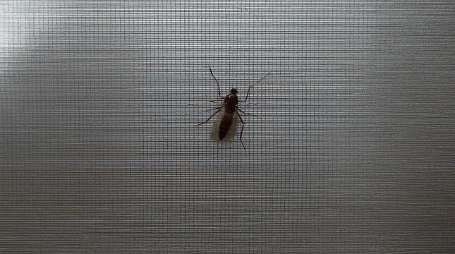 mosquito on insect net wire screen close up on house window
