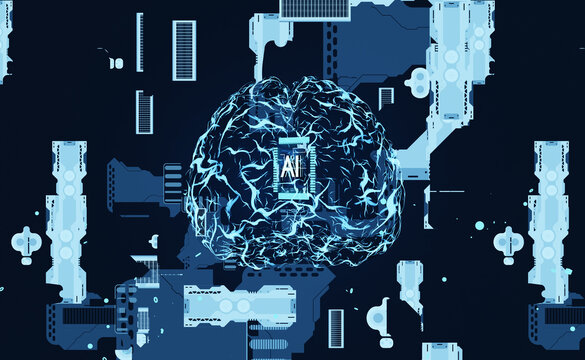 AI system ingesting large amounts of deep learning labeled training data, analyzing for correlations and patterns to imporve prediction model. Neural network artificial brain 3d rendering animation