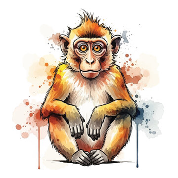 Monkey Sitting Alone Looking Sad Eyes.