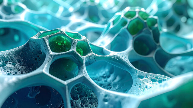 Voronoi cell foam structure, organic polygon network, clean matte relief, modern scientific texture background