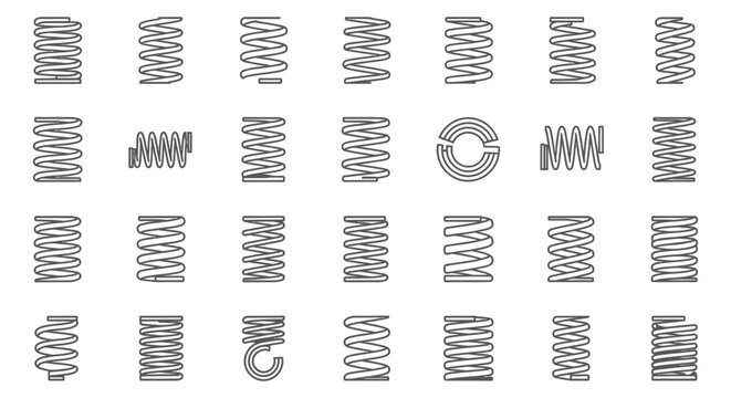 collection of different types of springs various coil shapes and sizes line art