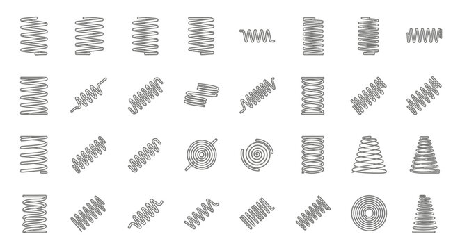 collection of different types of springs wire coils and mechanical springs white background