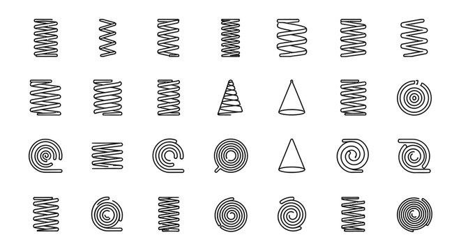 collection of line art springs coils and conical shapes for industry or design