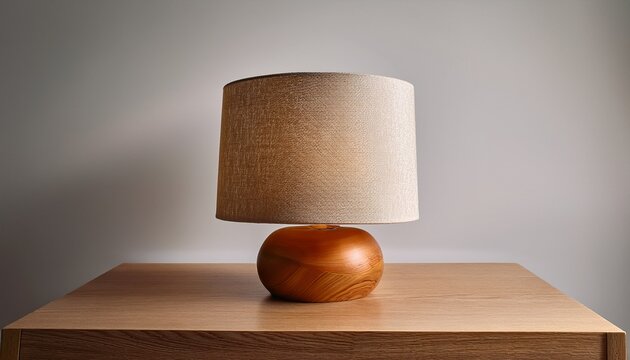 wooden table lamp with fabric shade minimal design object isolated neutral background studio shot modern interior lighting