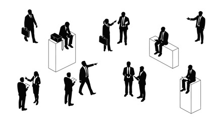 Fototapeta premium isometric business people in silhouette discussing pointing and meeting
