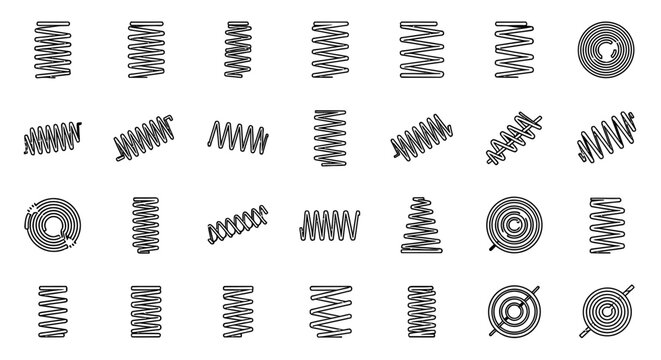 collection of various spring coil icons in outline style different types of springs