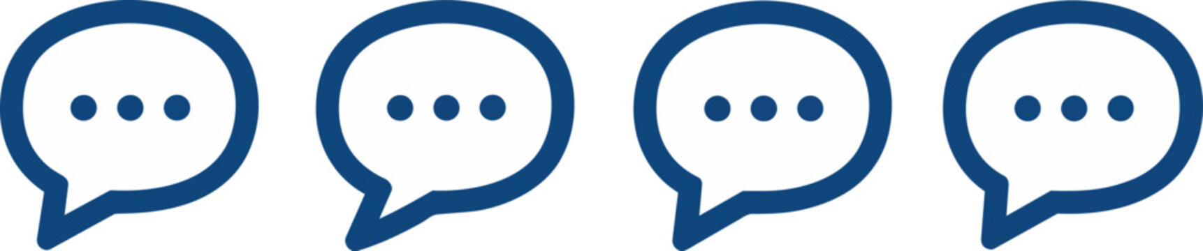 Four blue outlined vector speech bubbles aligned in a row, simple modern chat icon design, perfect for messaging app interfaces, team collaboration platforms and communication service branding.