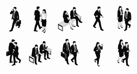 Fototapeta premium vector set of isometric business people silhouettes in various corporate activities and poses