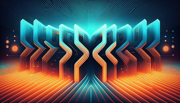 blue and orange background with a series of numbers the numbers are in a zigzag pattern and are in different colors the image has a futuristic and technological vibe