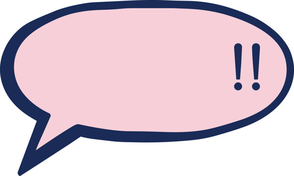 Light pink oval speech bubble with dark navy blue outline and exclamation marks, flat vector graphic, suitable for chat interfaces, social media posts and warning message designs.