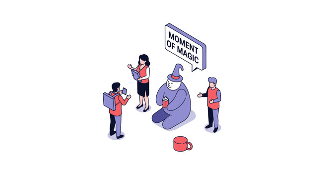 Magician Performing Magic Trick for a Small Audience in Illustration.