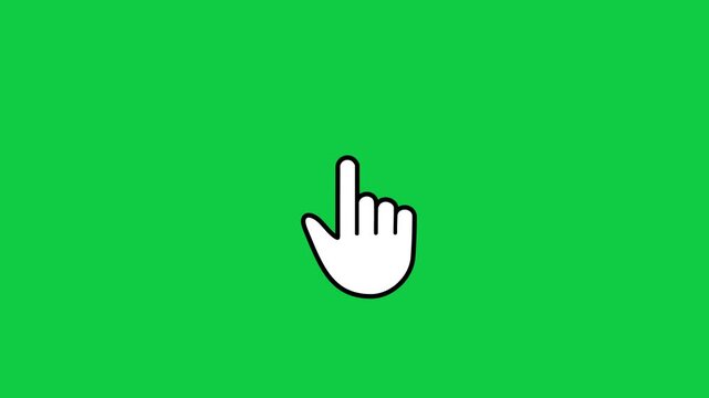 Hand click animation. Hand shaped mouse cursor clicking animation isolated on green screen background