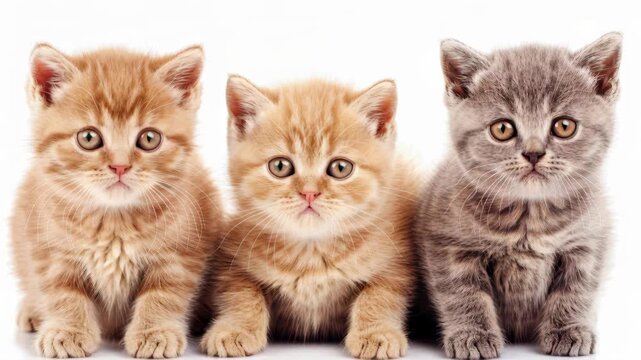 Trio of Curious Kittens: Three adorable kittens with captivating eyes sit side-by-side, their innocent gazes sparking pure joy and playful delight. 