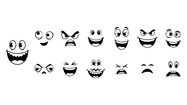 Collection of cartoon faces with diverse expressions.