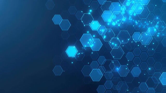 Digital Hexagon Abstract: A futuristic abstract design composed of glowing hexagon shapes, forming a dynamic network of interconnected elements. A visual representation of data. 