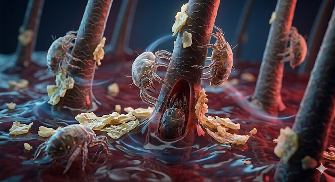 realistic image of lice in hair follicles macro animation is very scary