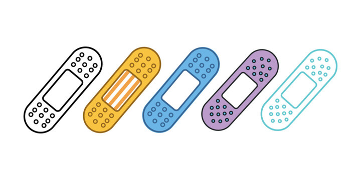 Colorful adhesive bandages a collection of first aid supplies for minor injuries