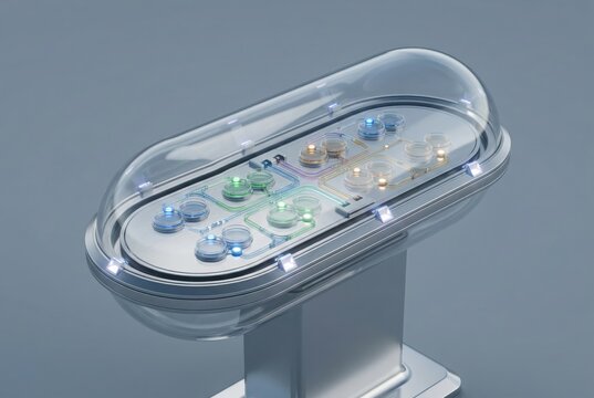 Innovative modular device with glowing components wirelessly transmitting data highlighting advanced connectivity and future technology aesthetics in a seamless design
