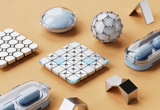 High tech geometric shapes in soft colors showcasing modern design aesthetics and compositional harmony influencing future innovation and environmental awareness