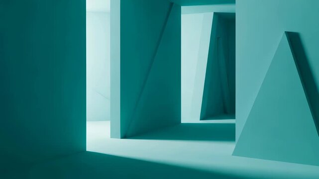 Abstract architectural structure with geometric shapes and bright light. Minimalist interior design with sharp shadows. Modern building corridor tunnel view concept.