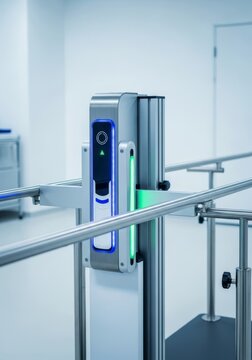 Modern robotic assistance device integrated with parallel bars for physical therapy and balance exercises in a clean healthcare facility, mechanical, movement, robotic