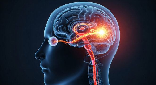 Human brain neural pathways and vision process illustration