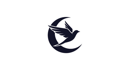 Silhouette of a dove flying across a crescent moon © Caket
