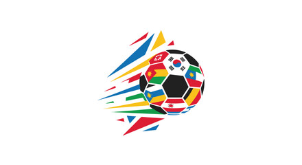 Soccer ball with various national flags and abstract streaks. © Caket