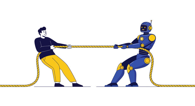 Human and robot in a tug of war competition