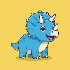 Fototapeta premium Cute Blue Triceratops Dinosaur Cartoon.