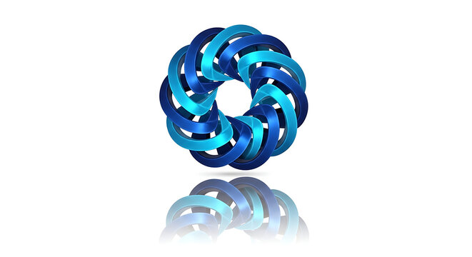 Abstract blue metallic torus shape with reflection
