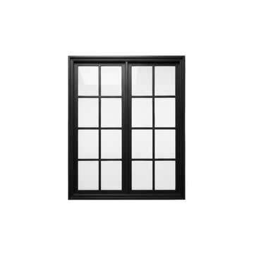 Single double-hung window with matte black frame and six over six colonial grid pattern isolated on white background, concept of modern architectural precision