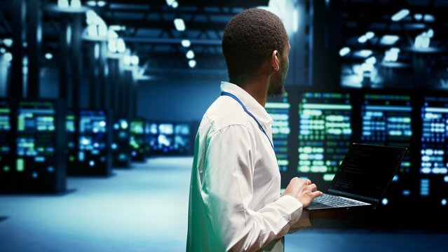 Interlinked computers creating server network, providing required memory and operating speeds. Supercomputers using parallel computing to perform complex calculations and process large amounts of data