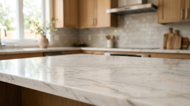 A sleek minimalist kitchen countertop with cabinets and a window