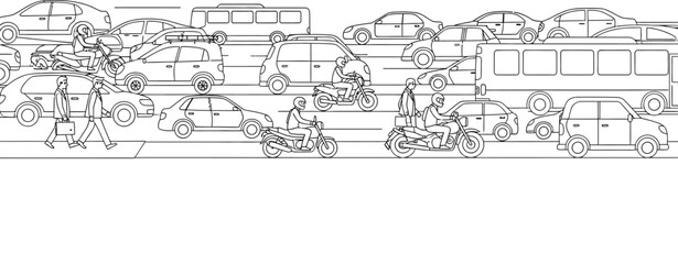 Obraz premium City Street Scene with Various Vehicles.