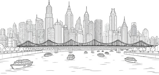 Fototapeta premium City Skyline with Boats on Water.